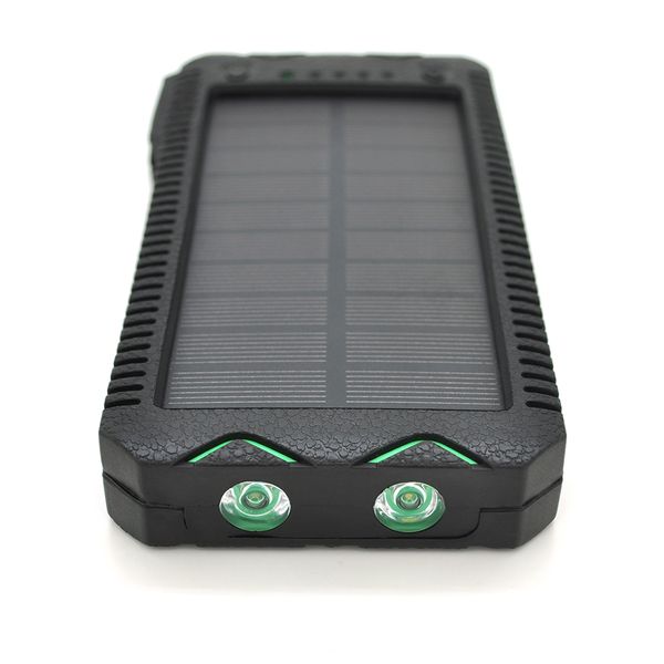 Power bank 30000 mAh Solar,2хFlashlight,5V/200mA, Input:5V/2A(microUSB), Output:5V/2A(2хUSB), rubberized case, Black/Green, BOX 8057 фото