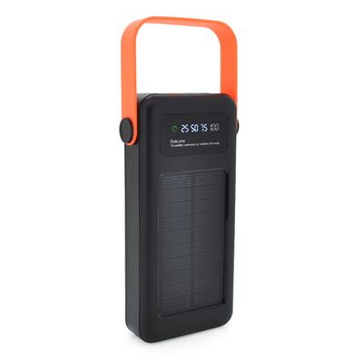 Power bank YM-635 30000mAh Solar, flashlight, Input:5V/2.1A(Micro-USB, Type-C, Lightning), Output:5V/2.1A(4xUSB), plastic, Black, BOX 28185 фото