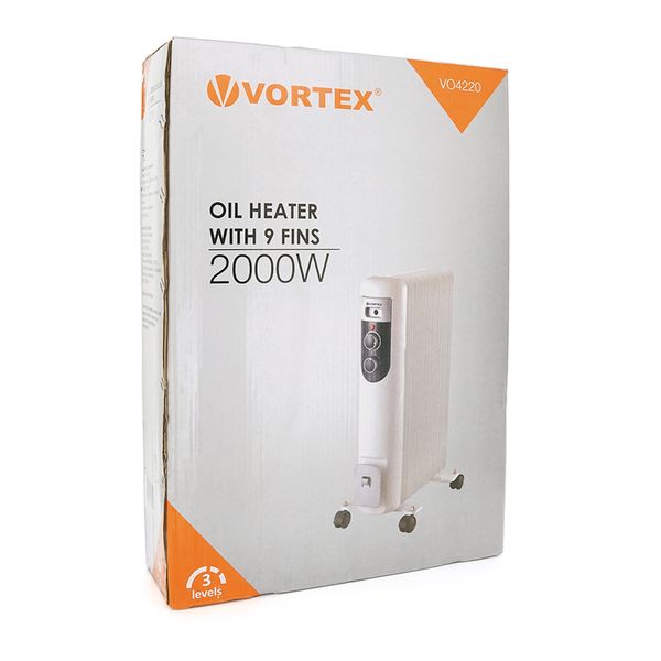 Радіатор масляний VORTEX VO4220, 9 ребер, 3 рівні потужності, 2000 Вт 20194 фото