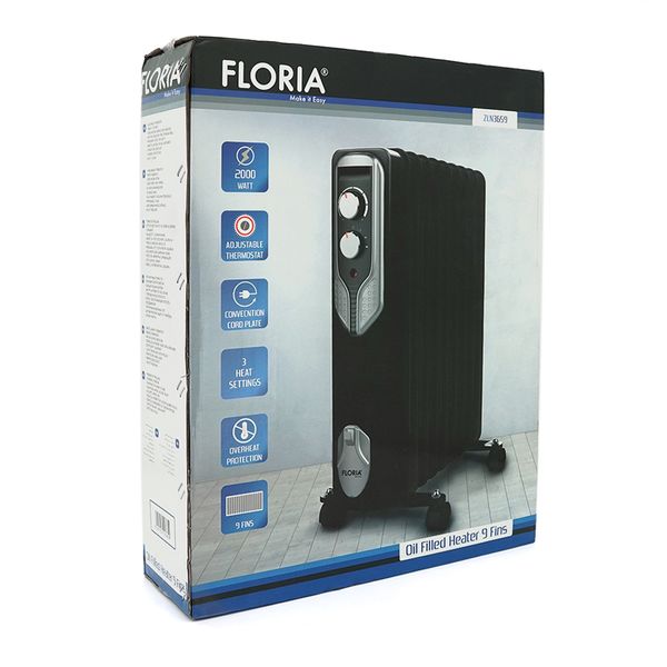Масляний обігрівач FLORIA ZLN3659, 2000Вт, 3 режими 800/1200/2000Вт, Box 22609 фото