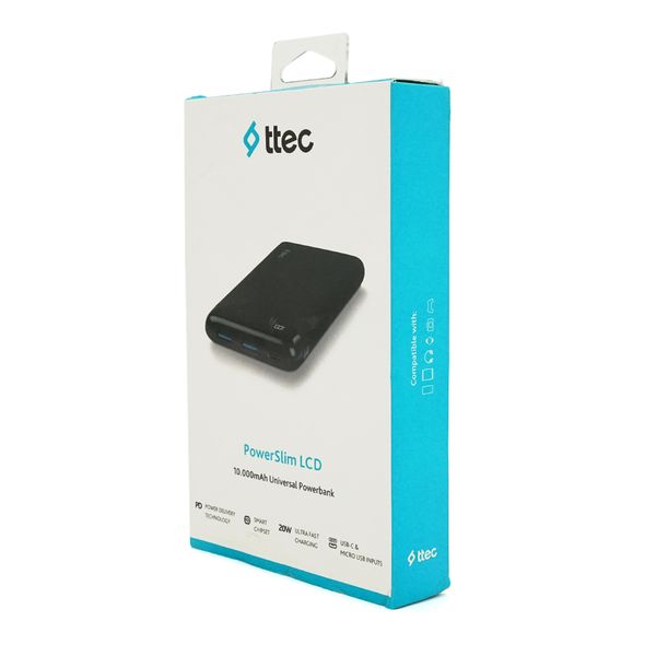 PowerbankTtec 10000mAh, LCD, Output: 2*USB + Type-C, 20W, Black, Q30 29502 фото