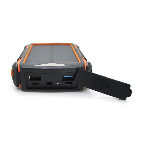 Power bank PD18W 30000mAh Solar, flashlight, Input:5V/2A/3A(Type-C, micro USB, Lightning), Output:5V/2A/3A(2xUSB,Type-C),rubberized case,Orange,Box 20183 фото
