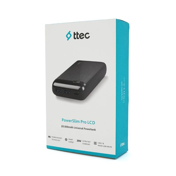 PowerbankTtec 20000mAh, Output: 2*USB + Type-C, 20W, Black, Q20 29499 фото