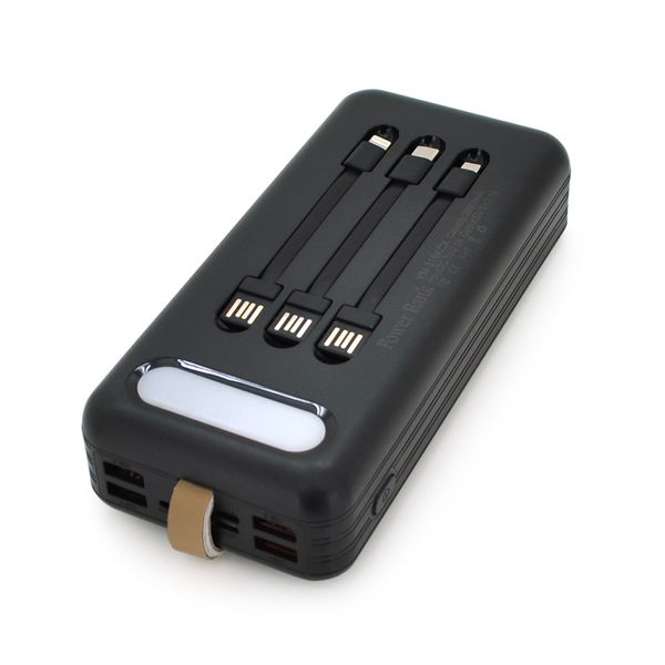 Power bank YM-318KCX 30000mAh, flashlight, Input: 5V/2.1A(micro USB, Type-C, Lightning),Output: 5V /2.1A(4хUSB),With 3 owner cable,plastic,Black,BOX 28200 фото