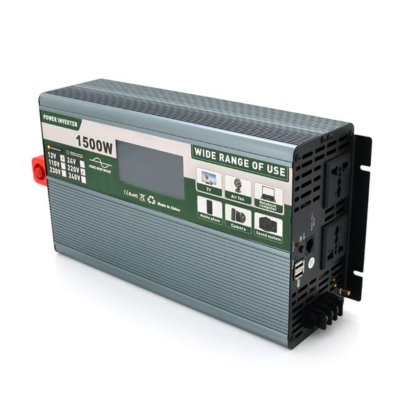 Інвертор напруги Demuda DMDPSW-1500W, 12V/220V, 1500W з правильною синусоїдою, 2 універсальні розетки, 2 USB, Rj 45, клемні дроти, Q6 29158 фото