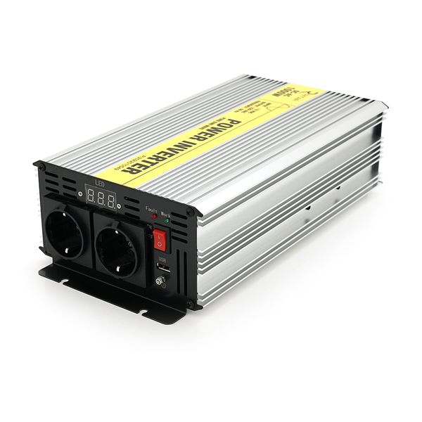 Інвертор напруги RITAR RSC-1000, 12V/220V, 1000W з правільною синусоїдою, 2xShuko, 1xUSB, клемні дроти, BOX, Q4 28833 фото